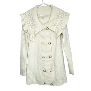 Anthropologie Leifsdottir Wool Chunky Knit Cardigan Small Cottage Romantic Cream
